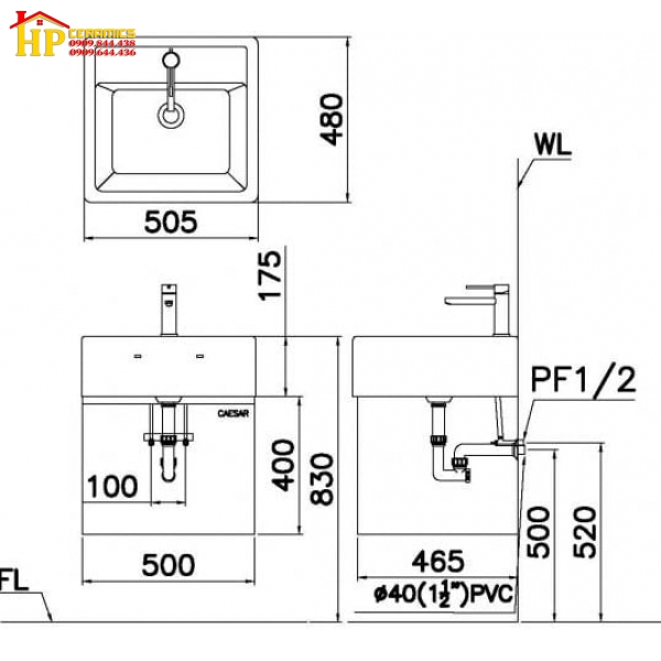 CHẬU LAVABO ĐẶT BÀN CAESAR LF5236 CHÍNH HÃNG