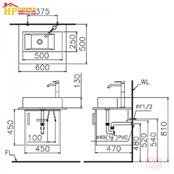 CHẬU LAVABO TREO TƯỜNG CAESAR LF5239S CHÍNH HÃNG