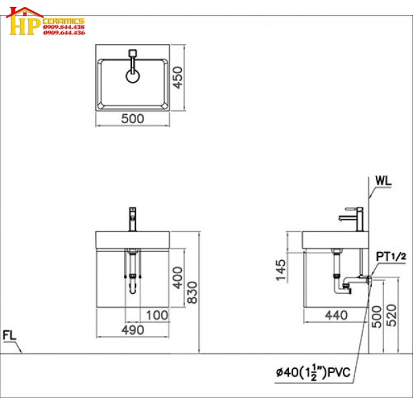 CHẬU LAVABO ĐẶT BÀN CAESAR LF-5253 CHÍNH HÃNG