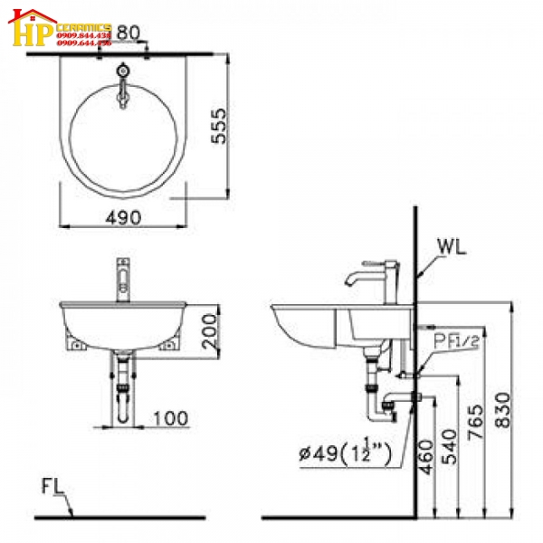 CHẬU LAVABO DƯƠNG BÀN CAESAR LF5302 CHÍNH HÃNG