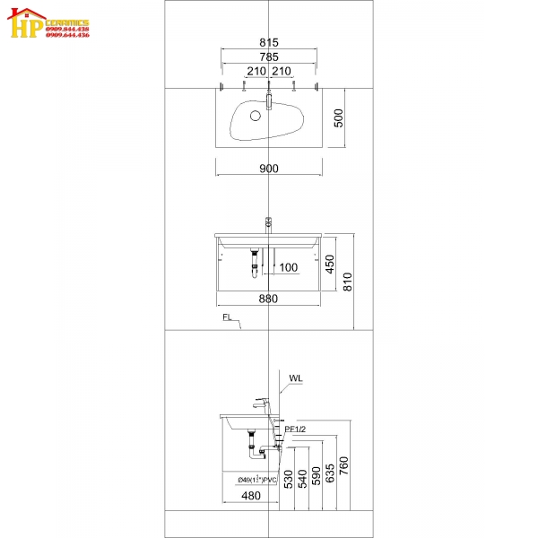TỦ LAVABO CAESAR LF5368+EH05368ADV CHÍNH HÃNG