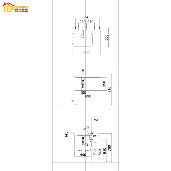 TỦ LAVABO CAESAR LF5372+EH05372AV CHÍNH HÃNG