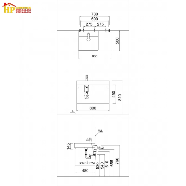 TỦ LAVABO CAESAR LF5382+EH05382AV CHÍNH HÃNG