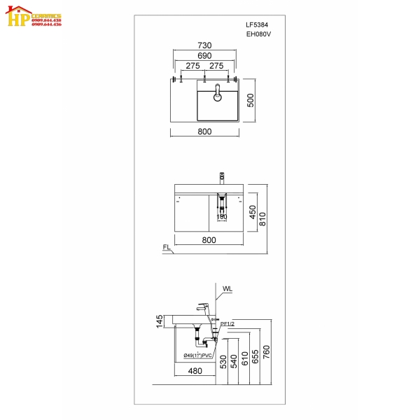 TỦ LAVABO CAESAR LF5384+EH05382AV CHÍNH HÃNG