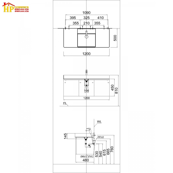 TỦ LAVABO CAESAR LF5388+EH05388AV CHÍNH HÃNG