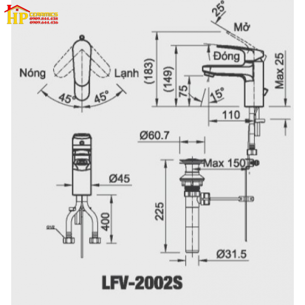 VÒI LAVABO NÓNG LẠNH INAX LFV-2002S