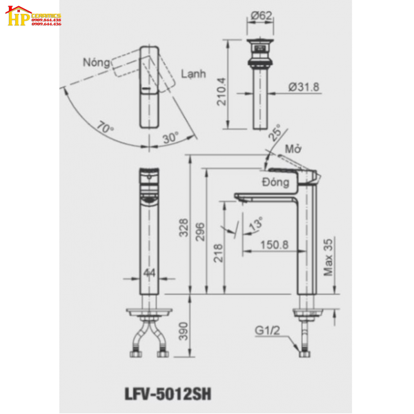 VÒI LAVABO NÓNG LẠNH INAX LFV-5012SH CHÍNH HÃNG