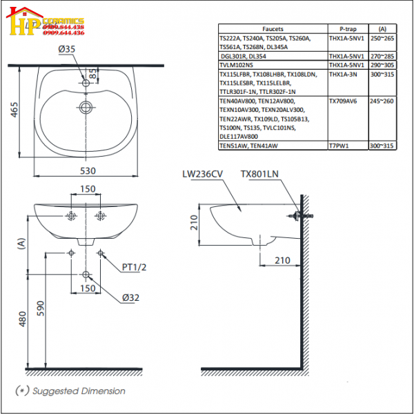 CHẬU LAVABO TREO TƯỜNG TOTO LT236CR CHÍNH HÃNG