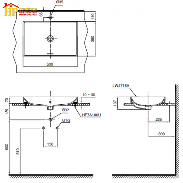 CHẬU LAVABO ĐẶT BÀN TOTO LT4716 CHÍNH HÃNG