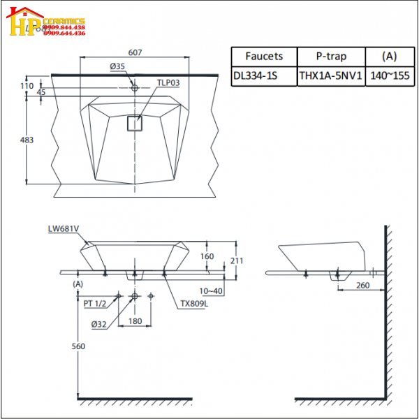 CHẬU LAVABO ĐẶT BÀN TOTO LT681 CHÍNH HÃNG