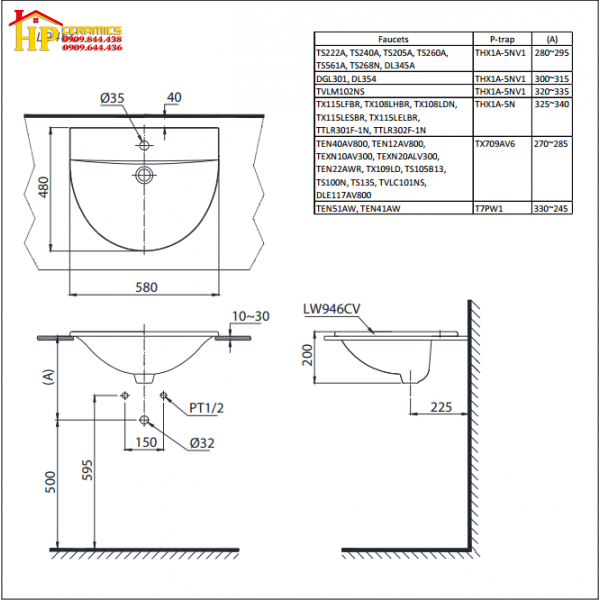 CHẬU LAVABO DƯƠNG BÀN TOTO  L946C CHÍNH HÃNG