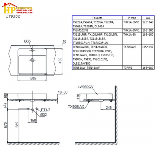 CHẬU LAVABO ĐẶT BÀN TOTO LT950C CHÍNH HÃNG