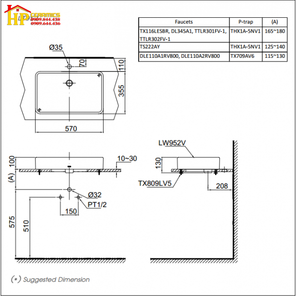 CHẬU LAVABO ĐẶT BÀN TOTO LT952 CHÍNH HÃNG