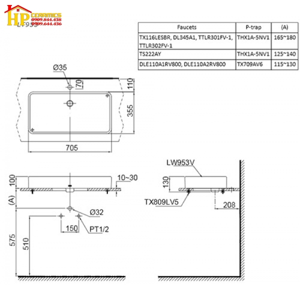 CHẬU LAVABO ĐẶT BÀN TOTO  LT953 CHÍNH HÃNG