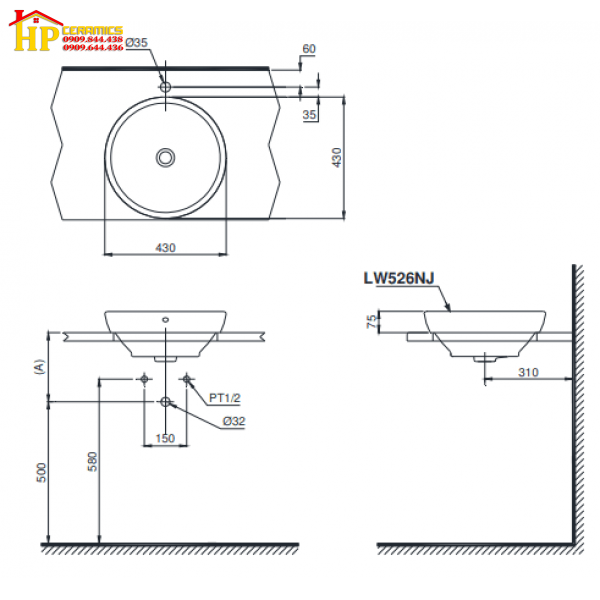 CHẬU LAVABO ĐẶT BÀN TOTO  LW526NJ CHÍNH HÃNG