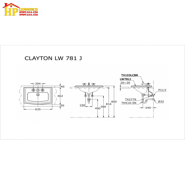 CHẬU LAVABO DƯƠNG BÀN TOTO  LW781CJ CHÍNH HÃNG