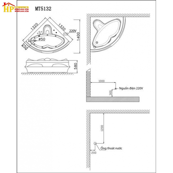 BỒN TẮM GÓC CHÂN YẾM CAESAR AT5132 CHÍNH HÃNG