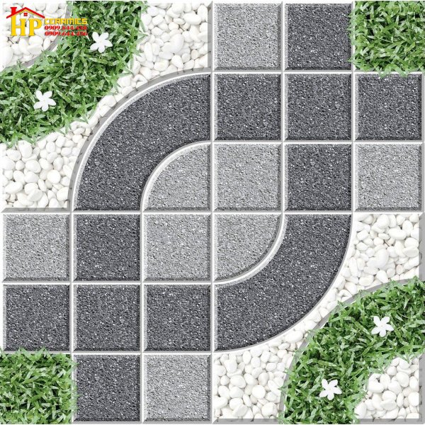 GẠCH LÁT SÂN VƯỜN 50X50 CỎ SỎI VIỀN XÁM 5530 CAO CẤP GIÁ RẺ