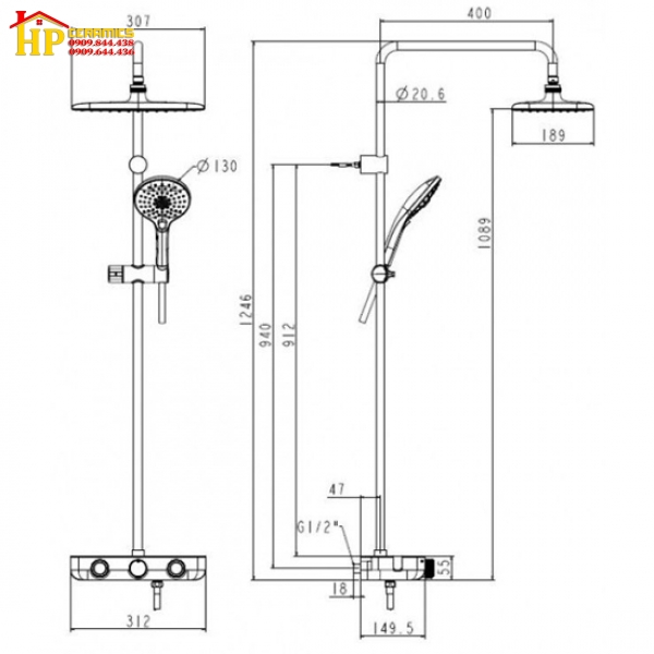 SEN CÂY TẮM ĐỨNG MẠ ĐEN AMERICAN STANDARD WF-4955MB CHÍNH HÃNG