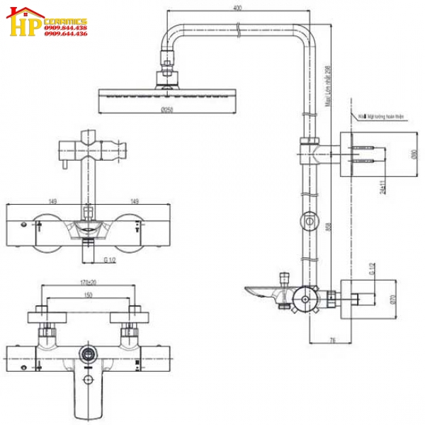 SEN TẮM ĐỨNG NHIỆT ĐỘ TOTO TBW07403A CHÍNH HÃNG