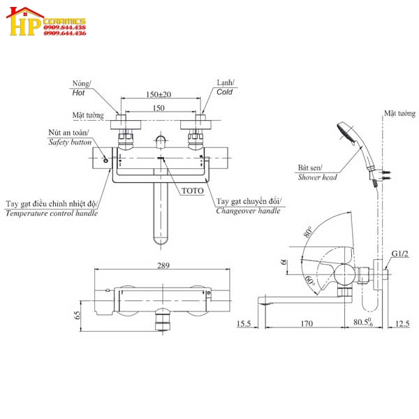 SEN TẮM CHỈNH NHIỆT ĐỘ TOTO  TBV03429V-TBW02017A CHÍNH HÃNG