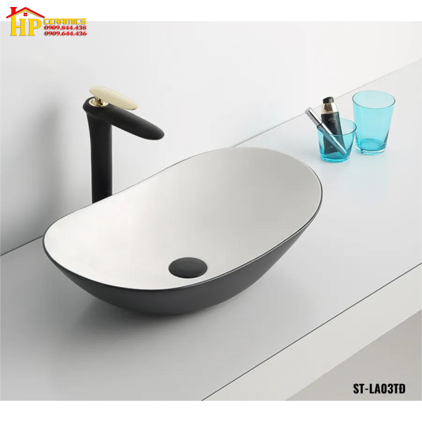 LAVABO ĐẶT BÀN THUYỀN ĐEN TRẮNG ST-LA03TD CAO CẤP GIÁ RẺ
