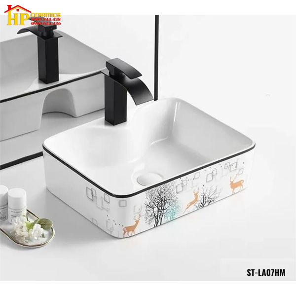 LAVABO ĐẶT BÀN CHỮ NHẬT HOA VĂN NAI LA07HN CAO CẤP GIÁ RẺ