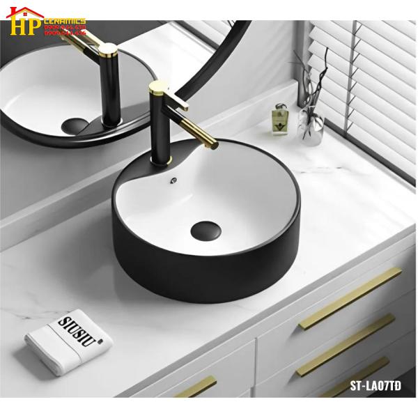 LAVABO ĐẶT BÀN TRÒN ĐEN TRẮNG LA07TD CAO CẤP GIÁ RẺ