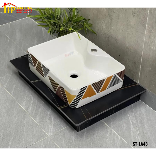 LAVABO ĐẶT BÀN CHỮ NHẬT HOA VĂN TAM GIÁC LA43 CAO CẤP GIÁ RẺ