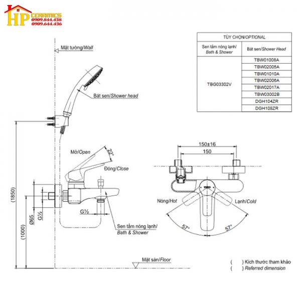 SEN TẮM NÓNG LẠNH TOTO TBG03302V/TBW03002B CHÍNH HÃNG 