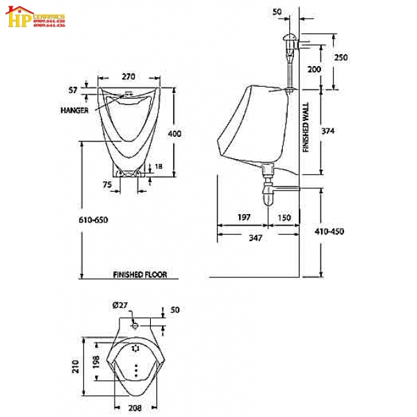 BỒN TIỂU NAM TREO TƯỜNG AAMERICAN STANDARD VF-0412 CHÍNH HÃNG
