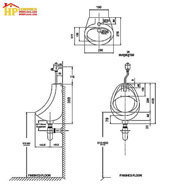 BỒN TIỂU TREO TƯỜNG AMERICAN STANDARD VF-0414 CHÍNH HÃNG