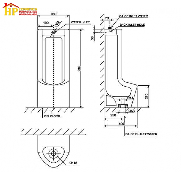 BỒN TIỂU ĐẶT SÀN AMERICAN STANDARDWP-6601  CHÍNH HÃNG