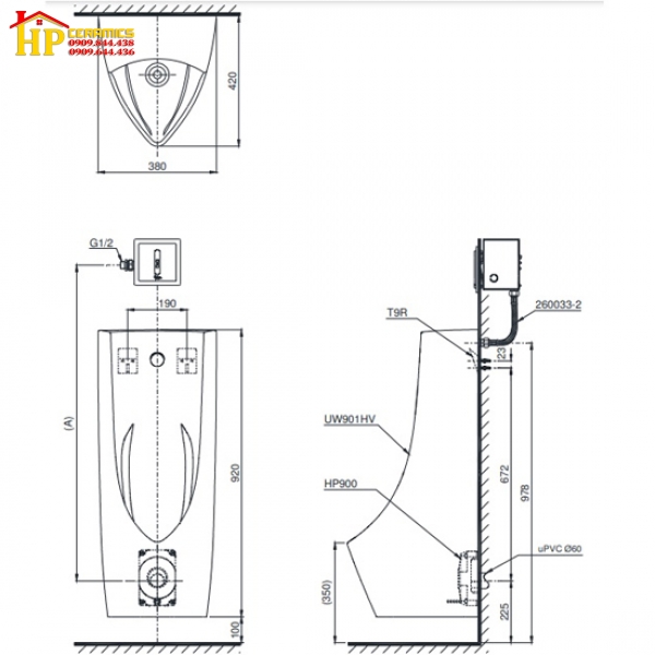 BỒN TIỂU TREO TƯỜNG TOTO UT901H#XW CHÍNH HÃNG