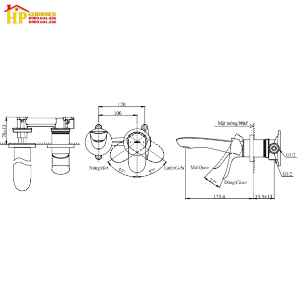 VÒI LAVABA ÂM TƯỜNG NÓNG LẠNH TOTO TLG01310B CHÍNH HÃNG