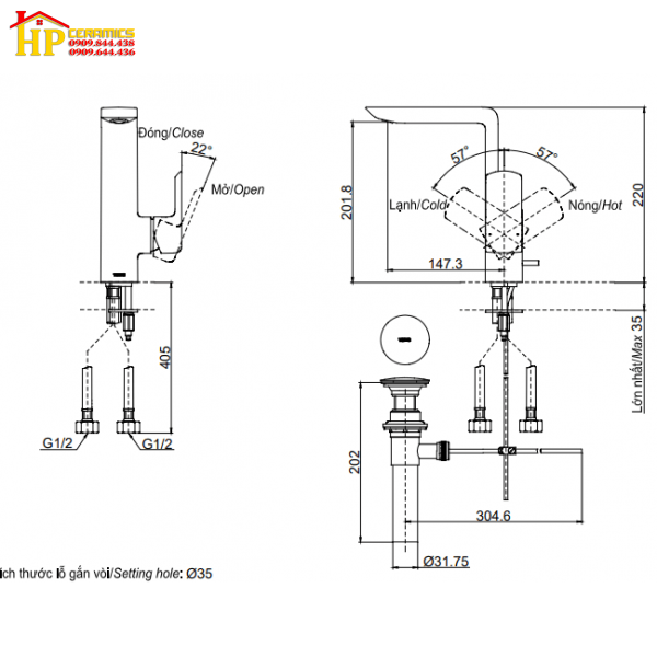 VÒI LAVABO NÓNG LẠNH TOTO TLG02309B CHÍNH HÃNG