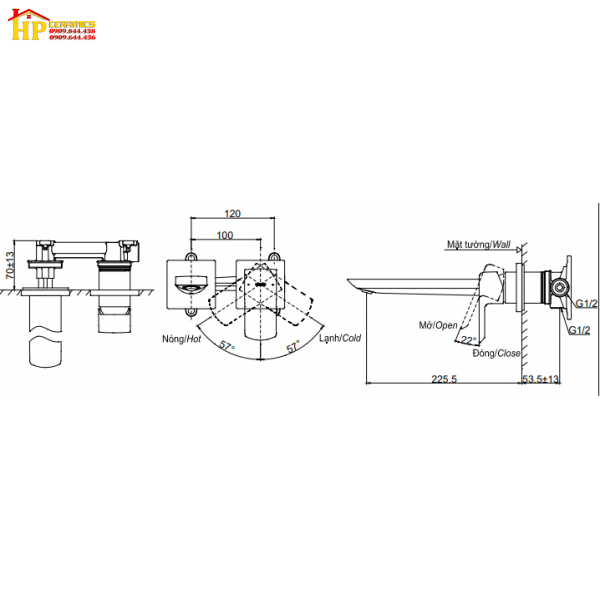 VÒI LAVABO NÓNG LẠNH ÂM TƯỜNG TOTO TLG02311B CHÍNH HÃNG