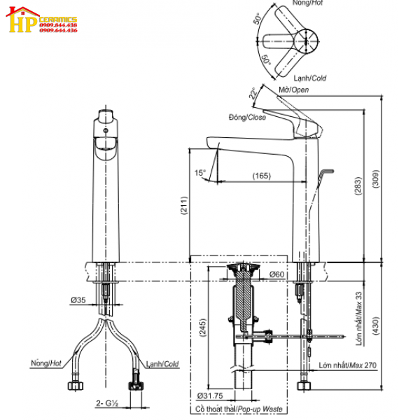 VÒI LAVABO NÓNG LẠNH TOTO TLG03305V CHÍNH HÃNG