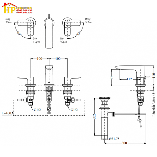 VÒI LAVABO NÓNG LẠNH 3 LỖ TOTO TLG04201B CHÍNH HÃNG
