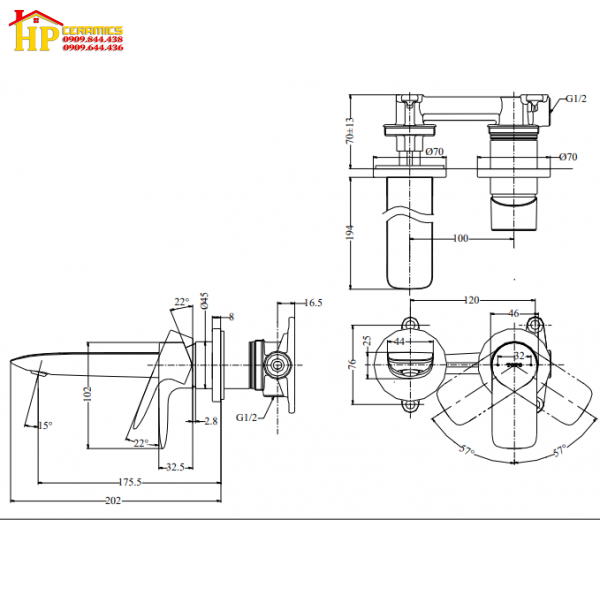 VÒI LAVABO ÂM TƯỜNG NÓNG LẠNH TOTO TLG04309B CHÍNH HÃNG