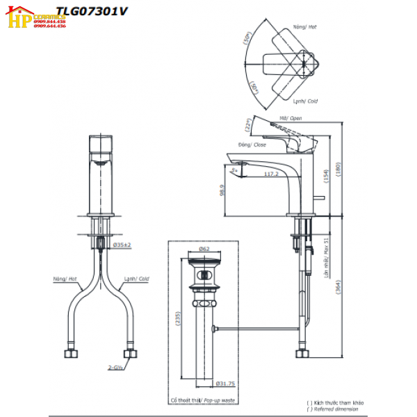 VÒI LAVABO NÓNG LẠNH TOTO  TLG07301V CHÍNH HÃNG