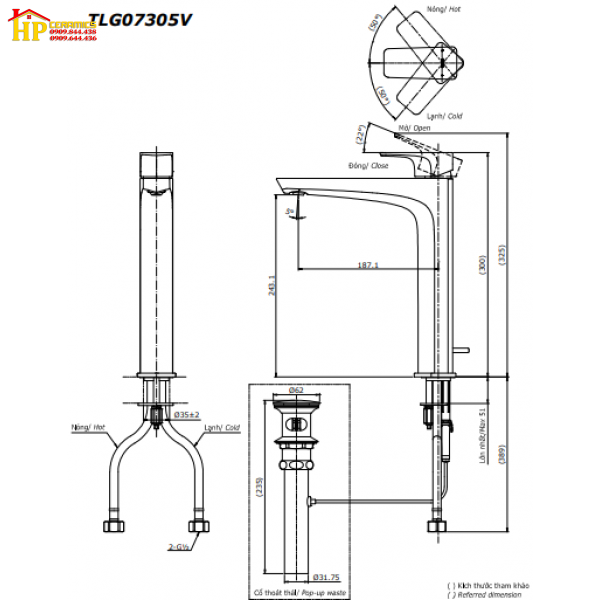 VÒI LAVABO NÓNG LẠNH TOTO  TLG07305V CHÍNH HÃNG