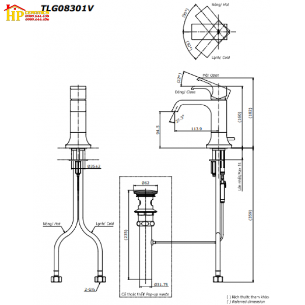 VÒI LAVABO NÓNG LẠNH TOTO  TLG08301V CHÍNH HÃNG