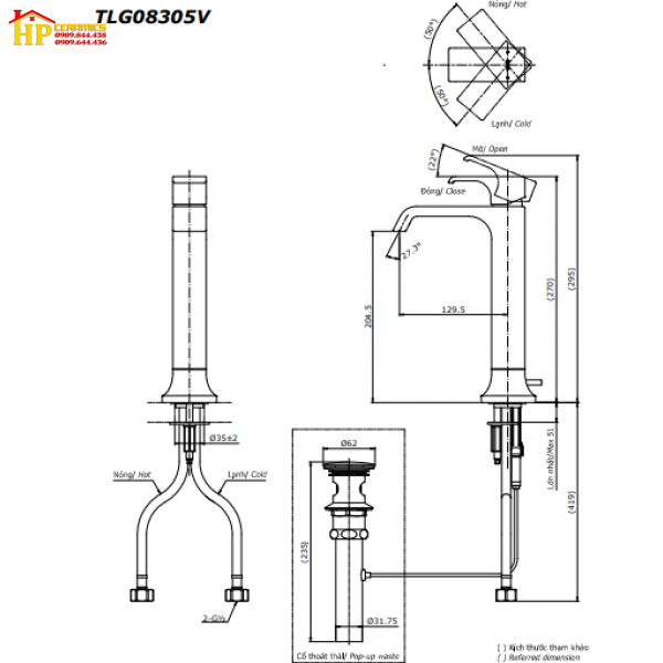 VÒI LAVABO NÓNG LẠNH TOTO  TLG08305V CHÍNH HÃNG