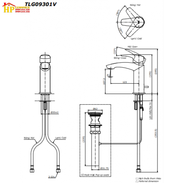 VÒI LAVABO NÓNG LẠNH TOTO TLG09301V CHÍNH HÃNG