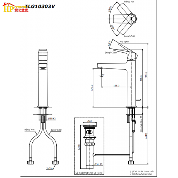VÒI LAVABO NÓNG LẠNH TOTO TLG10303V CHÍNH HÃNG