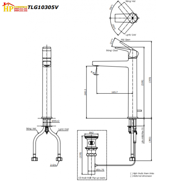 VÒI LAVABO NÓNG LẠNH TOTO TLG10305V CHÍNH HÃNG