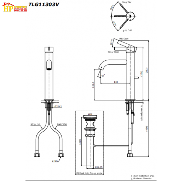 VÒI LAVABO NÓNG LẠNH TOTO TLG11303V CHÍNH HÃNG