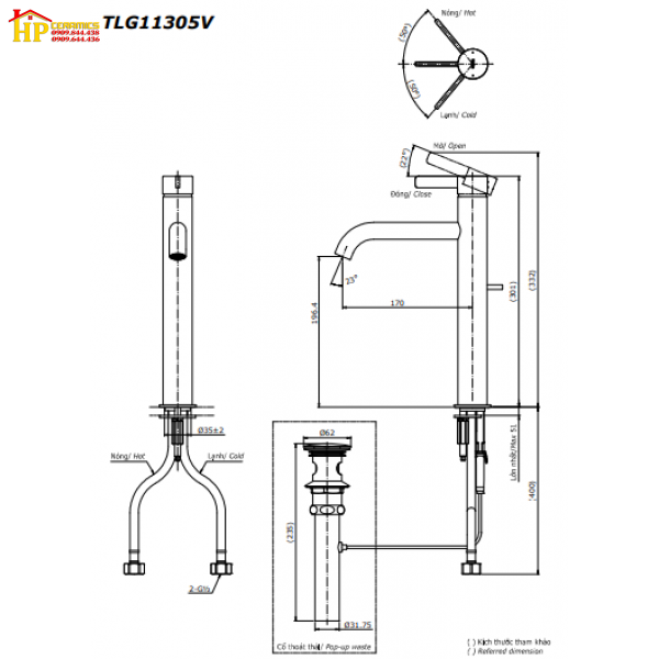 VÒI LAVABO NÓNG LẠNH TOTO TLG11305V CHÍNH HÃNG