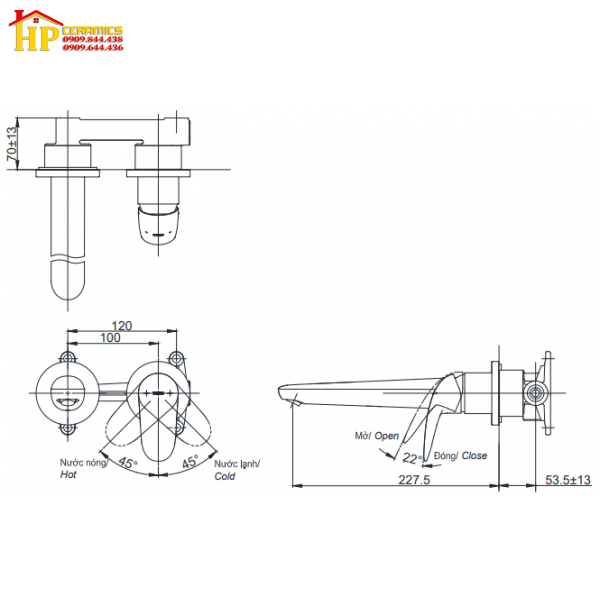VÒI LAVABO NÓNG LẠNH ÂM TƯỜNG TOTO TLS03308B CHÍNH HÃNG